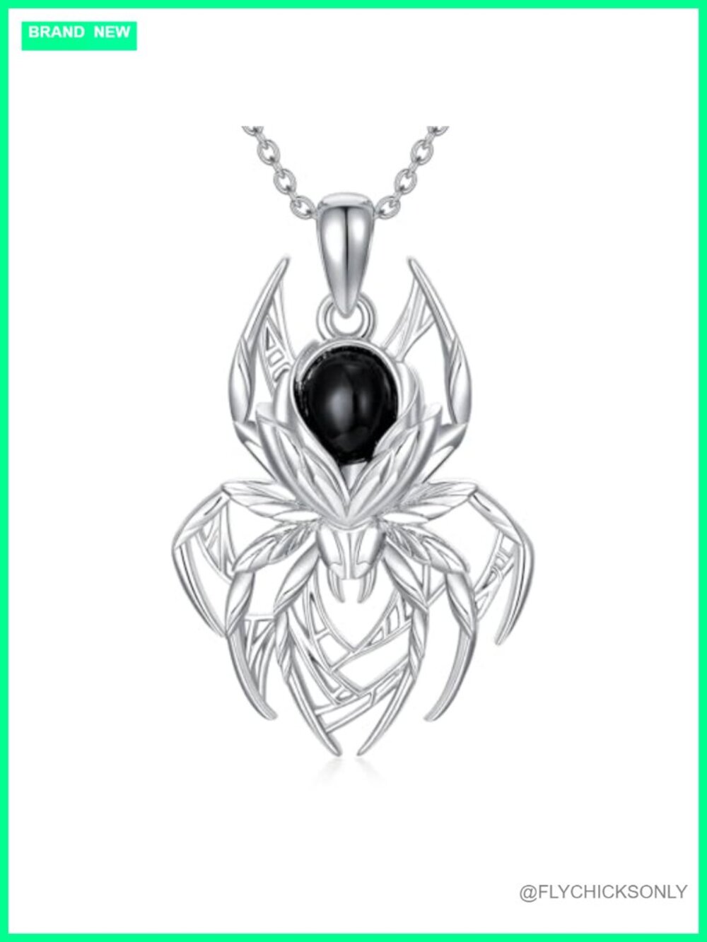 Natural Black Onyx Spider Necklace 925 Sterling Silver Pendant